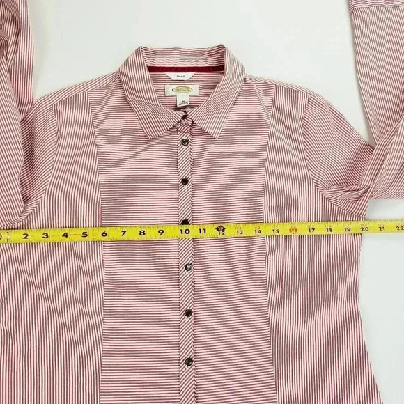 Talbots Stretch Medium Women's Red White Stripe Long Sleeve Cotton Spandex Shirt - Picture 2 of 7